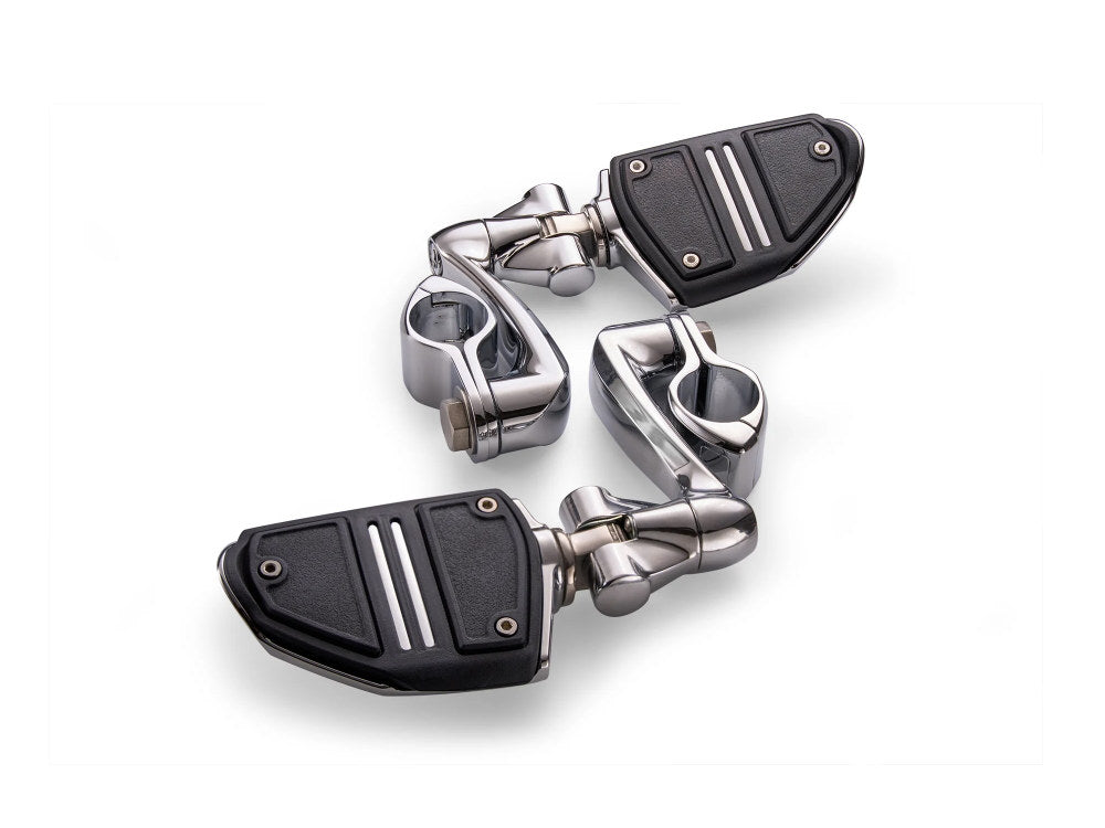 Twin Rail FootPegs with 4in. Offset Footpeg Mounts with 1-1/4in. Hingeless Clamps - Chrome