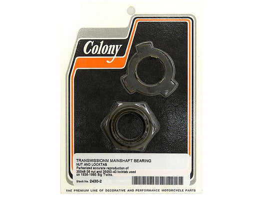 Transmission Mainshaft Bearing Lock Nut with Lockwasher. Fits 4Spd Big Twin 1936-1985.