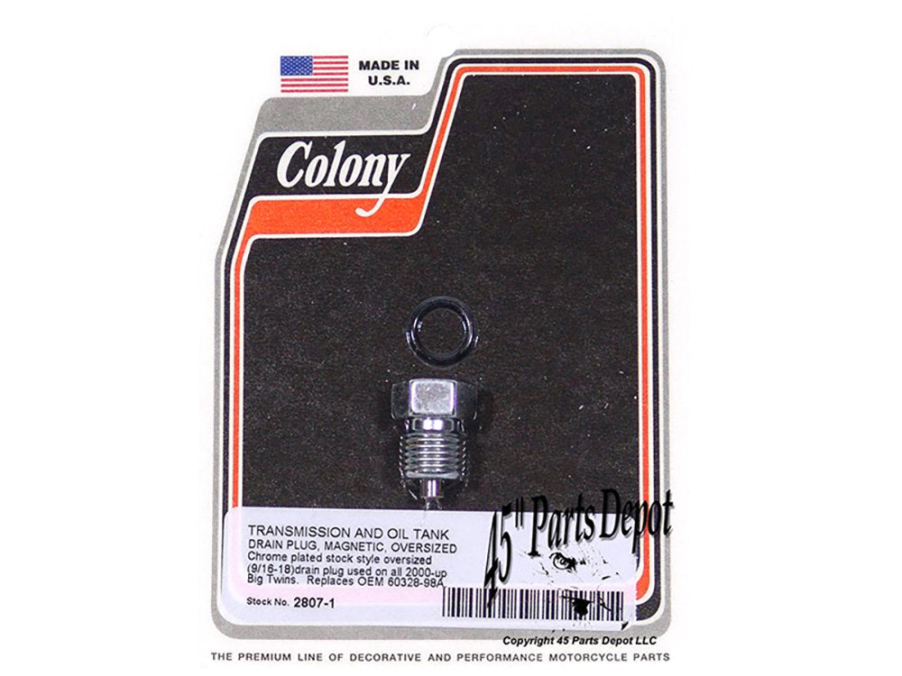 Oversized Primary & Transmission Drain Plug - Chrome. Fits Big Twin 2000up.