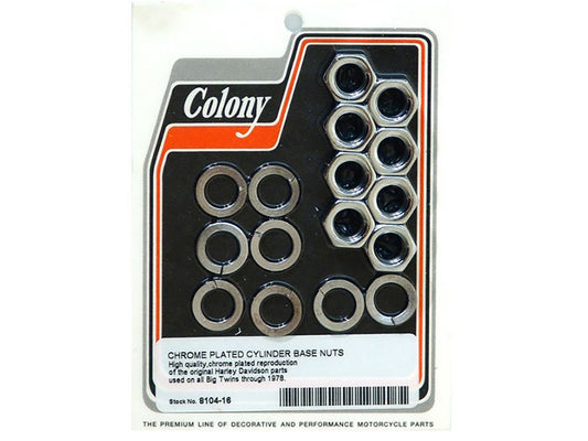 Cylinder Base Nuts - Chrome. Fits Big Twin 1930-1978.
