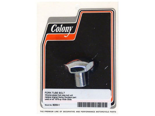 Fork Tube Bolt - Chrome. Fits Big Twin 1978-2017 with Wide Glide Front End.