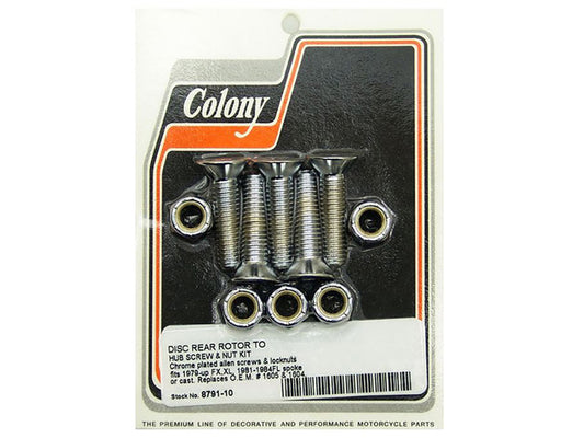 Rear Disc Rotor Bolts - Chrome. Fits FL 1981-1984, FX & Sportster 1979-1991