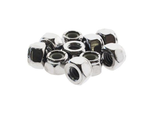 1/4-20 UNC Nylon Insert Locknuts - Chrome. Pack 10.