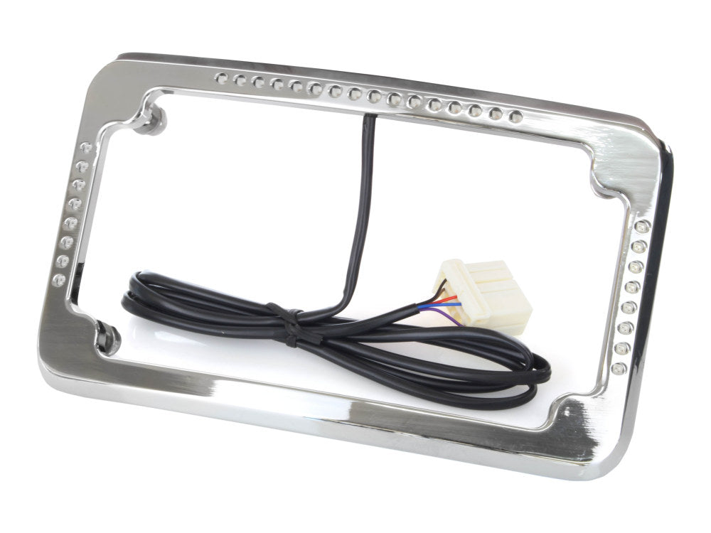 Curved Slick Signal Run, Turn, Brake & Number Plate Frame - Chrome. Fits Softail 1999-2010, FXD 1999-2017 & Sportster 1999-2021.