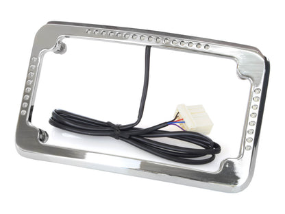 Curved Slick Signal Run, Turn, Brake & Number Plate Frame - Chrome. Fits Softail 1999-2010, FXD 1999-2017 & Sportster 1999-2021.