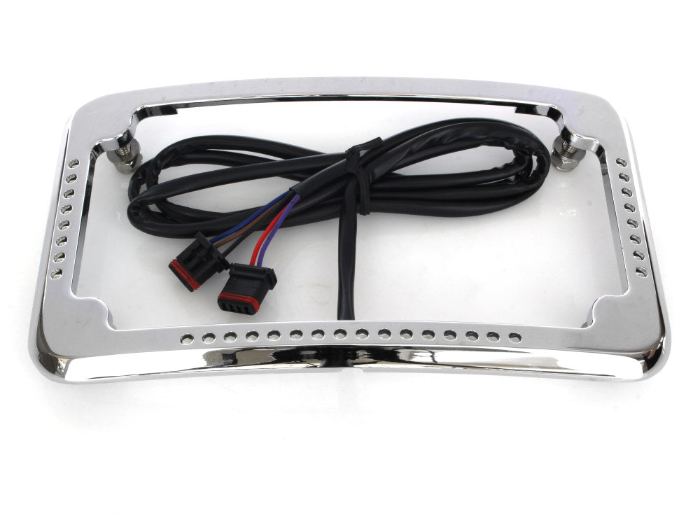 Curved Slick Signal Run, Turn, Brake & Number Plate Frame - Chrome. Fits Softail 2018up.