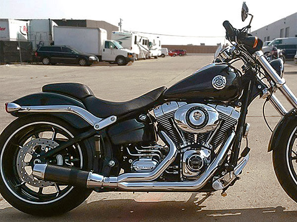 Bob Cat 2-into-1 Exhaust - Chrome with Black Satin Sleeve Muffler. Fits Softail 1986-2017 & Rocker 2008-2011.