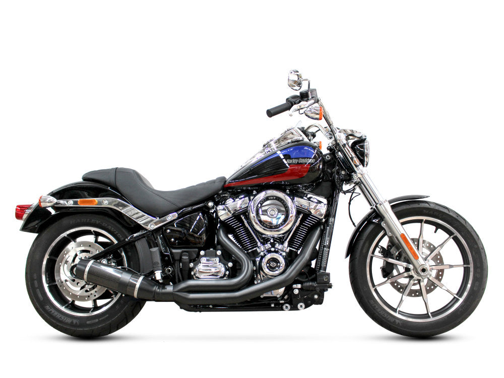Bob Cat 2-into-1 Exhaust - Black with Carbon Fibre Sleeve Muffler. Fits Softail 2025up Non-240 Tyre Models