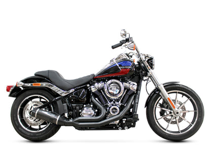 Bob Cat 2-into-1 Exhaust - Black with Carbon Fibre Sleeve Muffler. Fits Softail 2018-2024 Non-240 Tyre Models