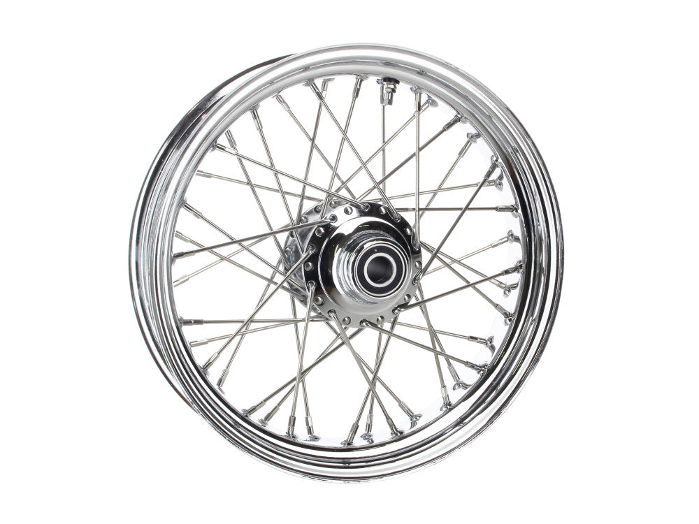 16in. x 3.5in. Front 40 Spoke Cross Laced Wheel - Chrome. Fits Softail Heritage 2007-2010, Deluxe 2007-2010 & Fatboy 2008-2010