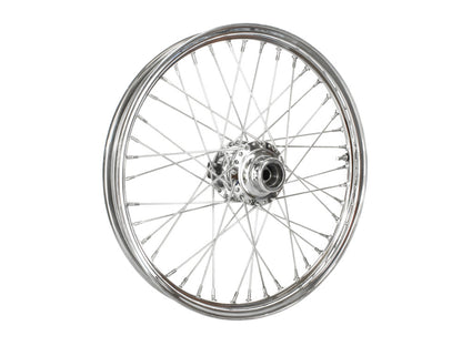 21in. x 2.15in. 40 Spoke Cross Laced Front Wheel - Chrome. Fits Sportster 2000-2007 & Dyna 2000-2005.