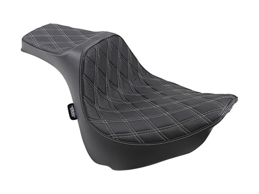 Predator 3 Dual Seat with Silver Double Diamond Lattice Stitch. Fits Fat Bob 2018-2024