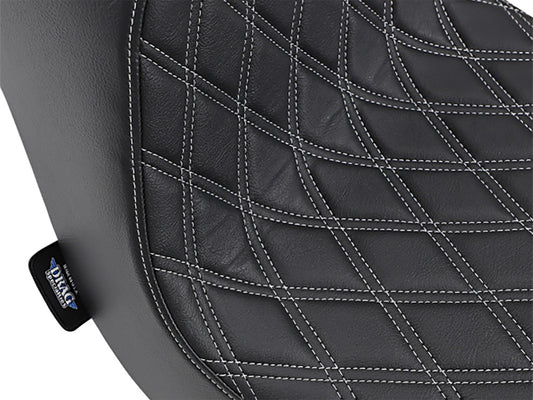 Predator 3 Dual Seat with Silver Double Diamond Lattice Stitch. Fits Fat Boy 2018up & Breakout 2023up