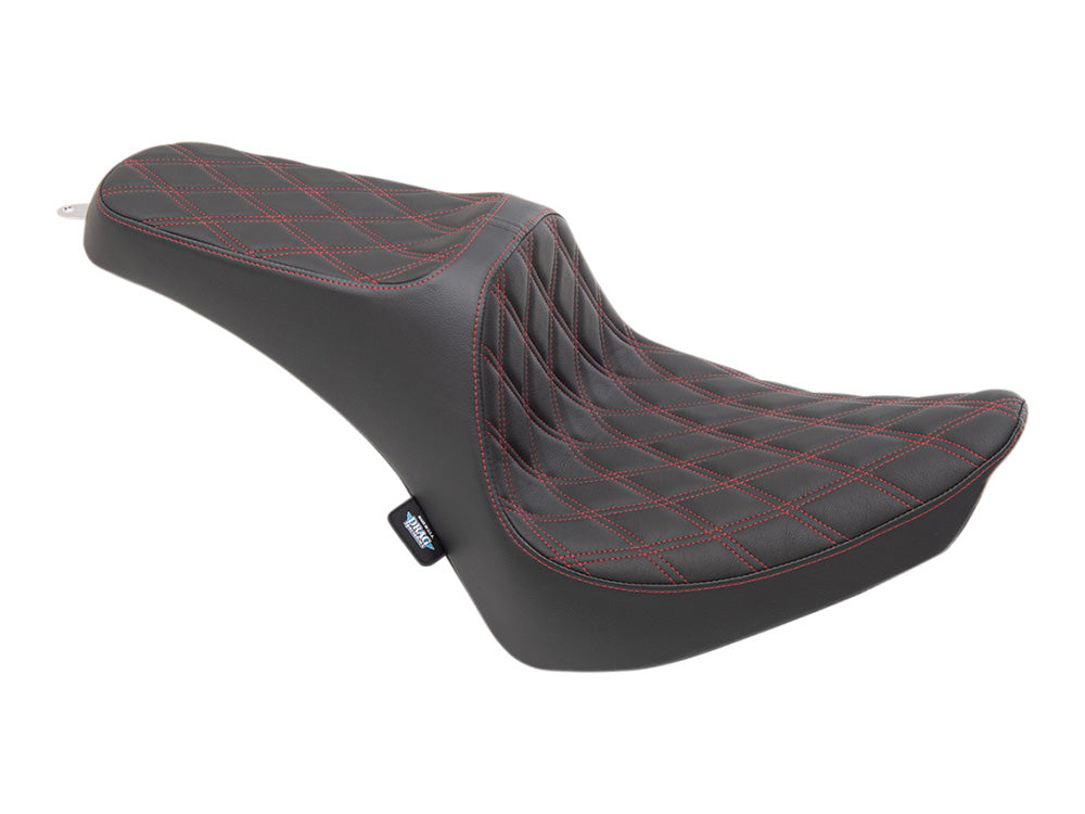 Predator 3 Dual Seat with Red Double Diamond Lattice Stitch. Fits Softail 2000-2017 with 130 or 150 OEM Rear Tyre