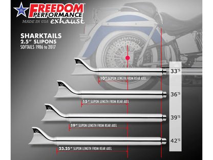 39in. True Dual SharkTail Exhaust - Chrome. Fits Softail 2007-2017.