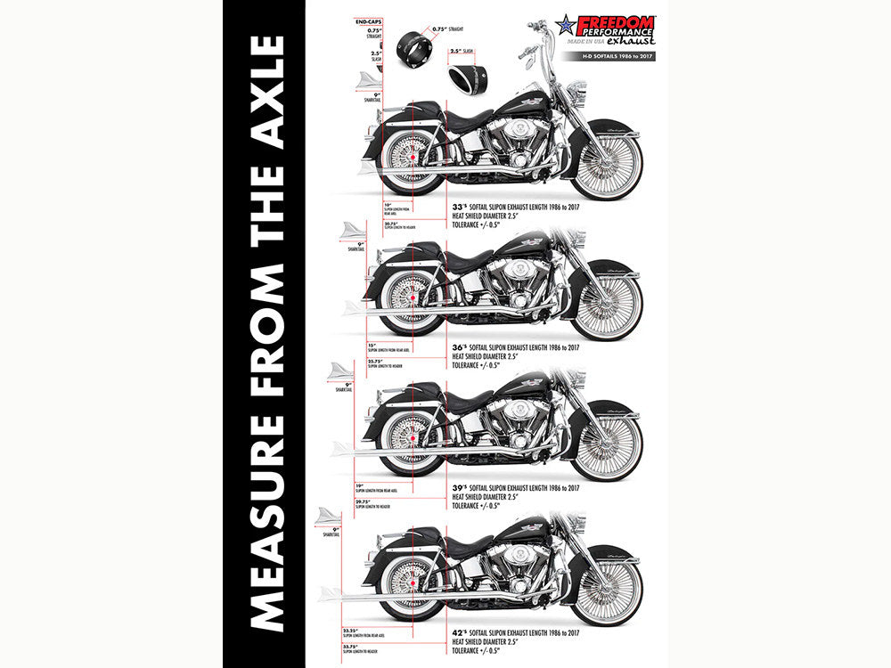 39in. True Dual SharkTail Exhaust - Chrome. Fits Softail 2007-2017.