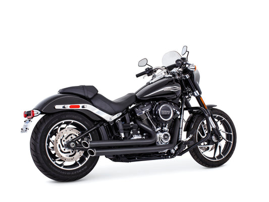 Independence Staggered Slash Exhaust - Black with Black End Caps. Fits Softail 2018up.