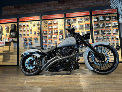 Radical Ground Pounder Exhaust - Black with Black Straight Cut End Caps. Fits Softail 2018up