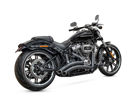 Sharp Curve Radius Exhaust - Black with Black End Caps. Fits Softail Breakout & Fat Boy 2018up