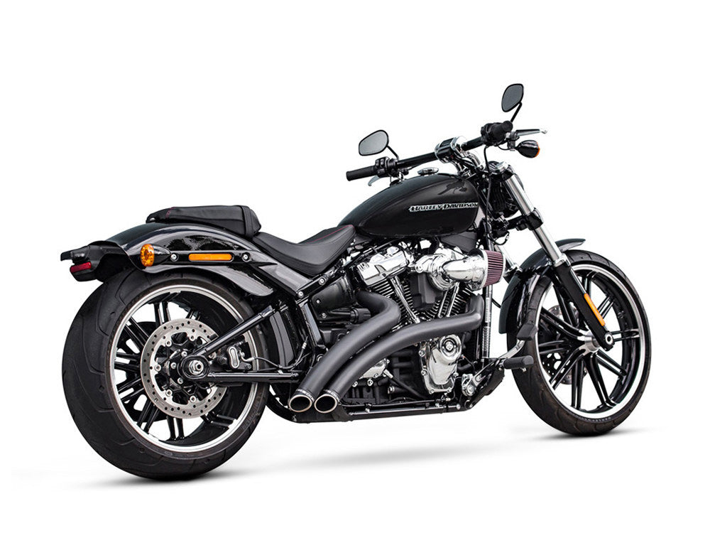 Radical Radius Exhaust - Black with Black End Caps. Fits Softail Breakout & Fat Boy 2018up