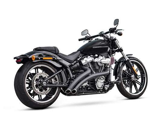 Radical Radius Exhaust - Black with Black End Caps. Fits Softail Breakout & Fat Boy 2018up