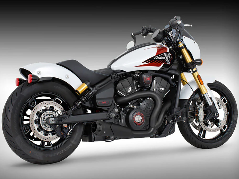 American Outlaw Shorty 2-into-1 Exhaust - Black with Black End Cap. Fits Indian Scout 2025up