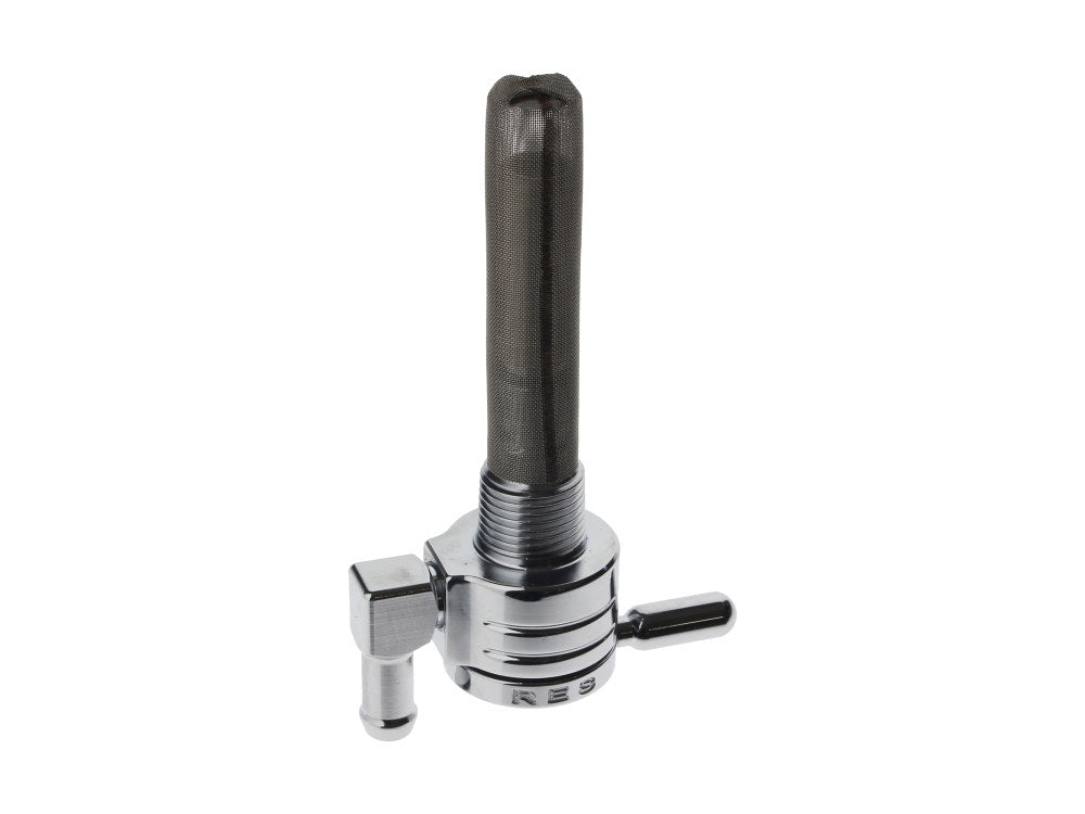 High-Flow Fuel Tap / Petcock with 3/8in. NPT Thread & 5/16in. Downward Facing Fuel Outlet - Chrome