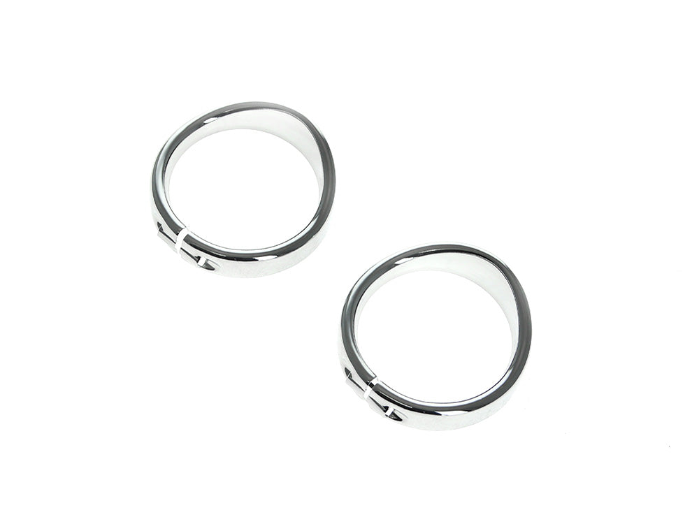 Peaked Visor Style Turn Signal Trim Ring - Chrome. Fits Front on FLSTC Softail 1986-2017, Rear on FLSTC Softail 1994-2017 & Front & Rear on Road King 2014up & Touring 1988-2013 all with Large Flat Lens Turn Signals