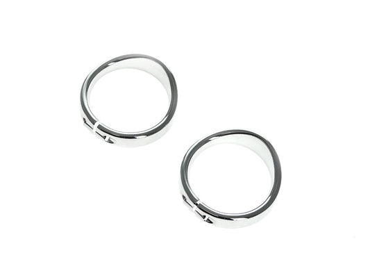 Peaked Visor Style Turn Signal Trim Ring - Chrome. Fits Front on FLSTC Softail 1986-2017, Rear on FLSTC Softail 1994-2017 & Front & Rear on Road King 2014up & Touring 1988-2013 all with Large Flat Lens Turn Signals