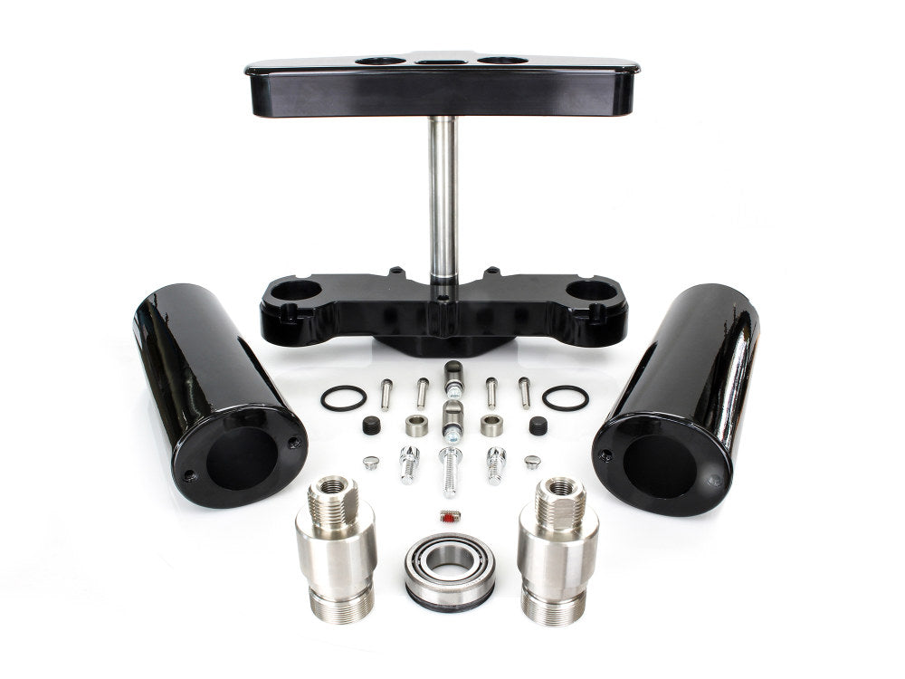 4 Degree Raked Triple Tree Kit - Black. Fits FL Softail 1986-2017 with Stock Diameter Front Wheel