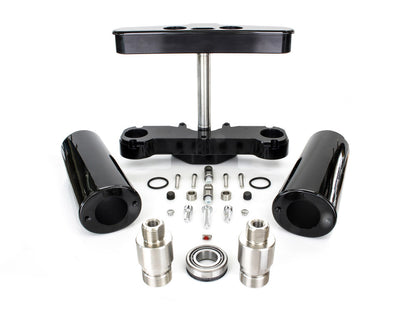 4 Degree Raked Triple Tree Kit - Black. Fits FL Softail 1986-2017 with Stock Diameter Front Wheel