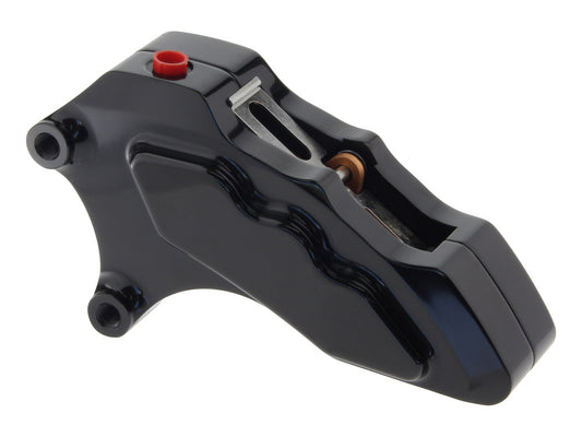 Left Hand Front 6 Piston Caliper - Black. Fits Softail 2000-2017, Dyna 2000-2005, Touring 2000-2007 & Sportster 2000-2007 Models with 13in. Disc Rotor.