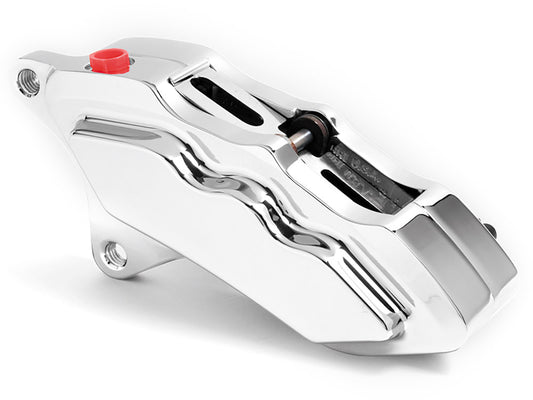 Left Hand Front 6 Piston Caliper - Chrome. Fits most Big Twin 1984-1999 & Sportster 1984-1999 Models with 11.5in. Disc Rotor.