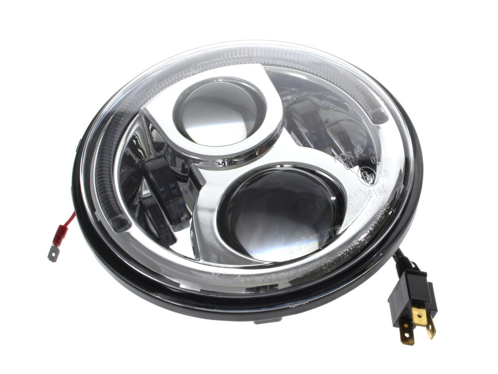 7in. LED Headlight Insert with Halo - Chrome. Fits Most H-D, Indian Chief Classic & Dark Horse Models with 7in. Headlight.