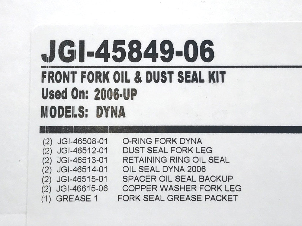 49mm Fork Seal Kit. Fits Dyna 2006-2017, Rocker 2008-2011, V-Rod 2002-2011, Touring 2014up, Breakout 2013up & Some Softail 2018up