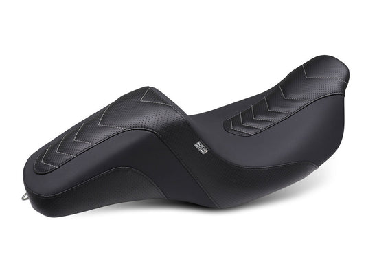 Squareback Signature Series Seat - Black with Gun Metal Thread. Fits Most Touring 2008-2024