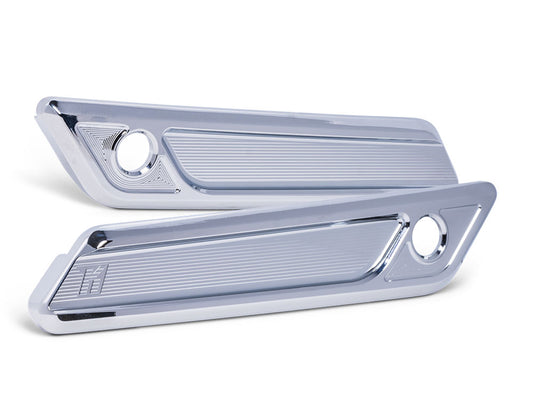 New Style Saddlebag Latch Covers - Chrome. Fits CVO Touring 2023up & Street Glide & Road Glide 2024up.