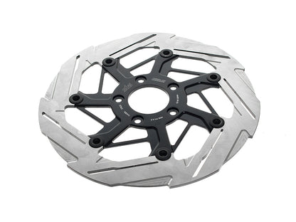11.8in. Front 7-Spoke Disc Rotor - Polished Band & Black Carrier. Fits Dyna 2006-2017, Softail 2015up, Sportster 2014-2021 & Some Touring 2008up.