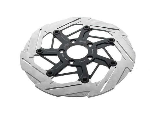 11.8in. Front 7-Spoke Disc Rotor - Polished Band & Black Carrier. Fits Dyna 2006-2017, Softail 2015up, Sportster 2014-2021 & Some Touring 2008up.