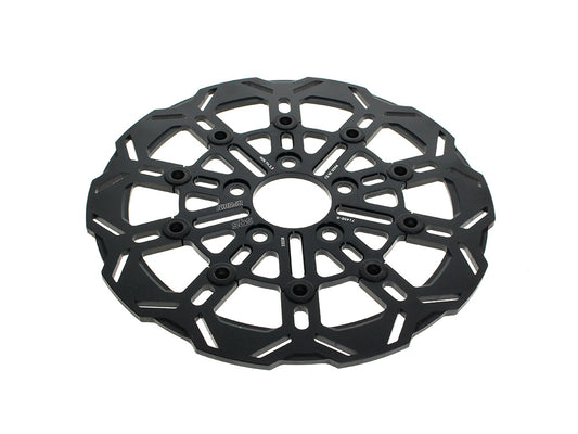 11.5in. Rear 10-Spoke Disc Rotor - Black Band & Black Carrier. Fits Big Twin 2000up & Sportster 2000-2010.