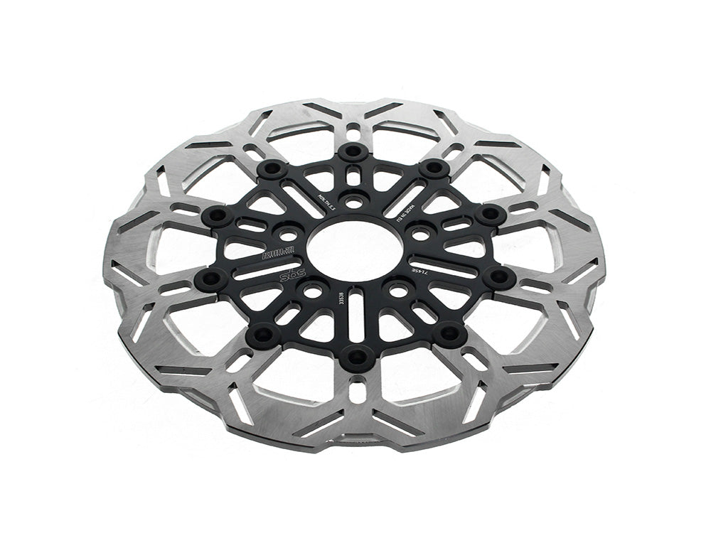 11.5in. Rear 10-Spoke Disc Rotor - Polished Band & Black Carrier. Fits Big Twin 2000up & Sportster 2000-2010.