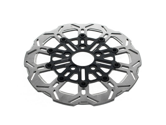 11.5in. Rear 10-Spoke Disc Rotor - Polished Band & Black Carrier. Fits Big Twin 2000up & Sportster 2000-2010.