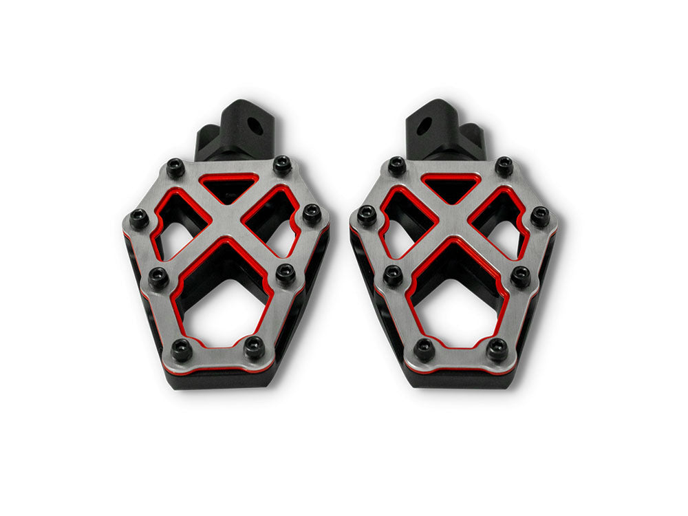 NXL Redline Footpegs - Black,Red & Stainless. Fits Softail 2018up, Pan America 2021up & Sportster S 2021up Front Rider