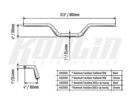 Aluminum Track Bars 1in.- Chrome