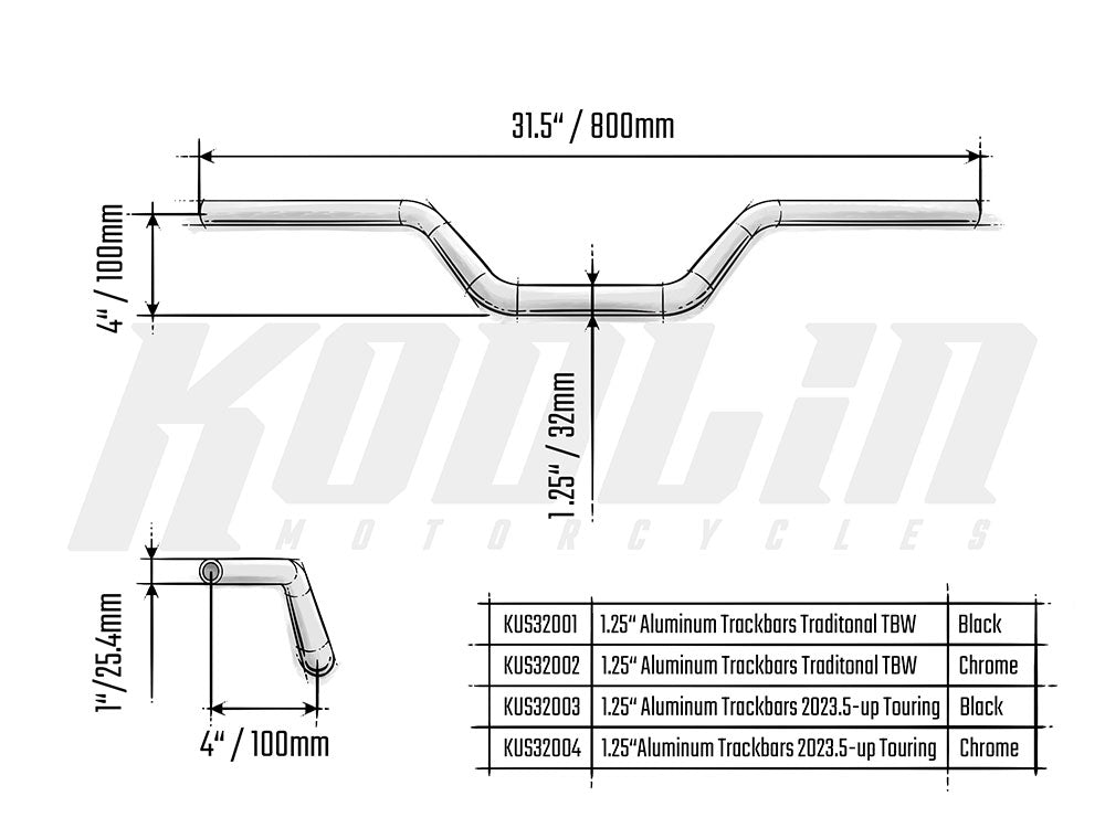Aluminum Track Bars 1-1/4in. - Black