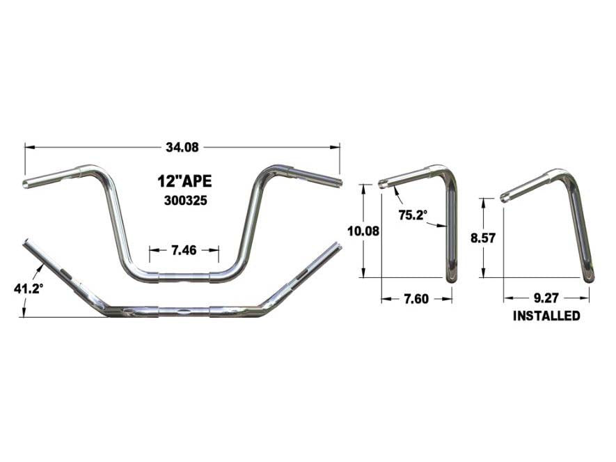 12in. x 1-1/4in. Fat Ape Hanger Handlebar - Chrome.