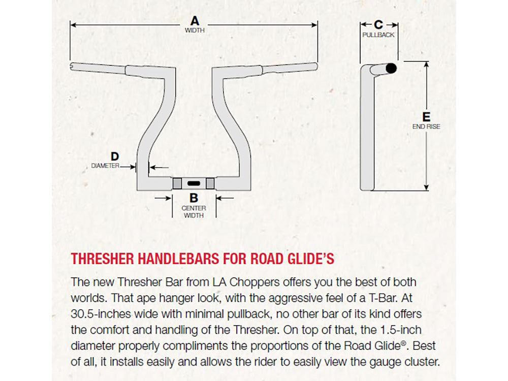 14in. x 1-1/2in. Thresher Handlebar - Chrome. Fits Road Glide 2015-2023 & Road King Special 2017-2025