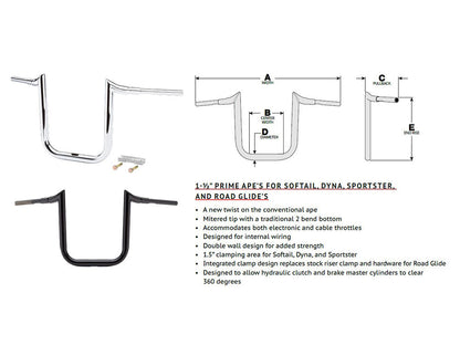 12in. x 1-1/2in. Grande Prime Ape Handlebar - Chrome.