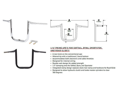 14in. x 1-1/2in. Grande Prime Ape Handlebar - Chrome.