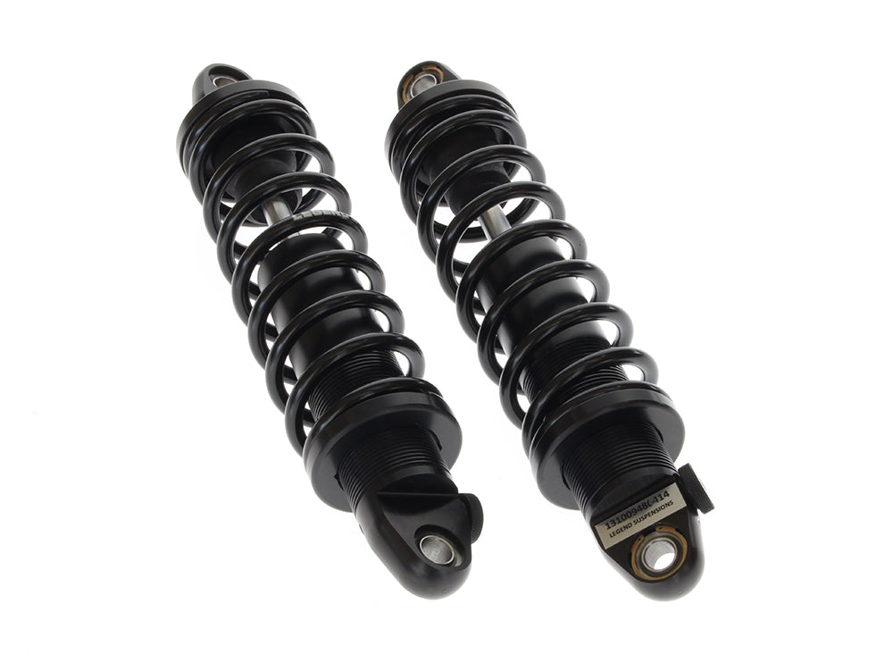 REVO-A Series, 12in. Adjustable Heavy Duty Spring Rate Rear Shock Absorbers - Black. Fits Dyna 1991-2017.